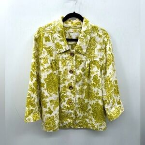 CHARTER CLUB LINEN green floral costal grandma woman lagonlook boho jacket 3X